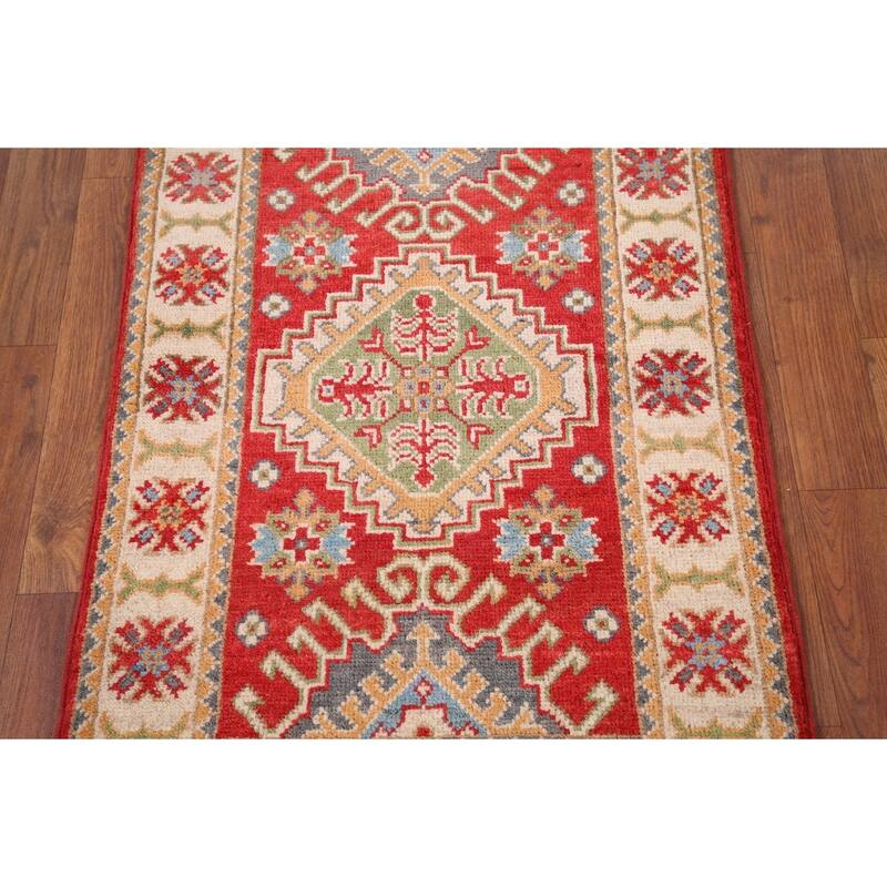 Geometric Kazak Oriental Accent Rug Hand-Knotted Wool Carpet - 2'1" x 2'11"