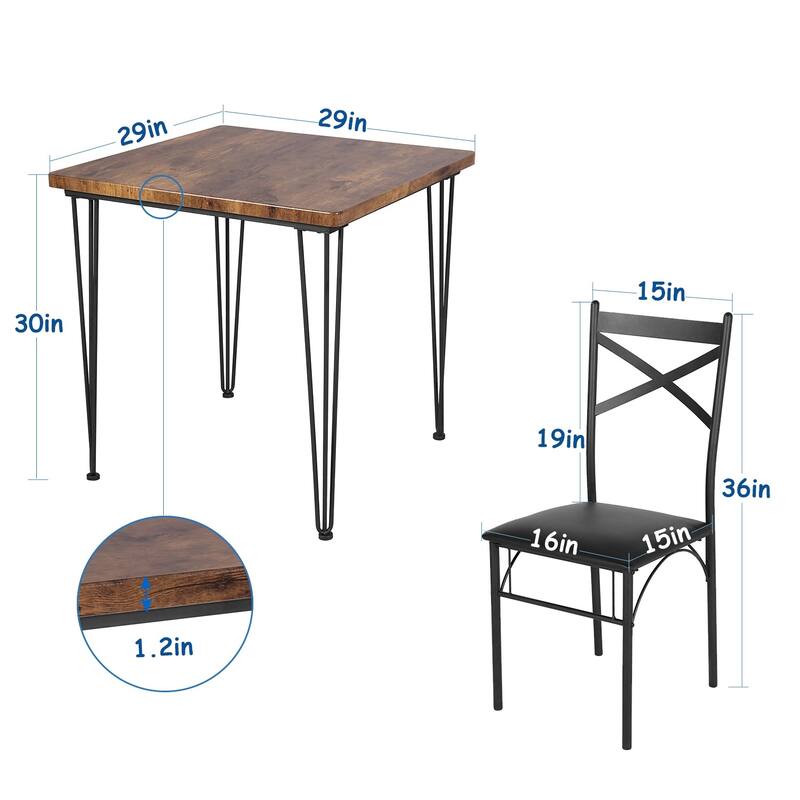 Modern Wood Dinning Table and Chairs Set of 2,Rustic Brown, Dining Table Set of 3/5