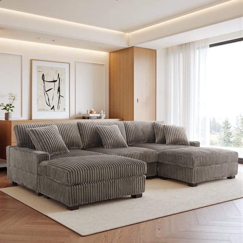 114.5" W Upholstered Sectional Modular Sofa with 2 Ottomans