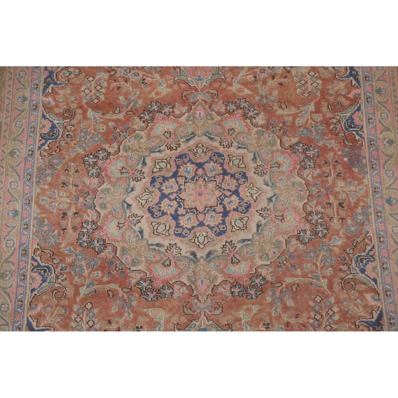 Hand Knotted Oriental 100% Wool Carpet Traditional Floral Oranges & Rust Mashad Area Rug - 9' 5'' X 6' 5''