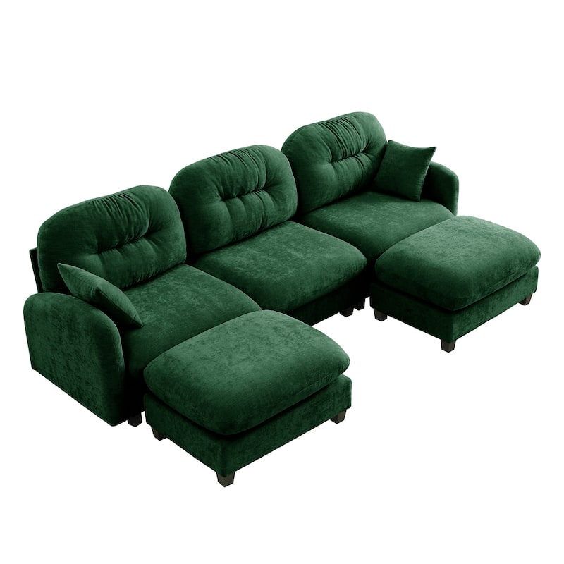 GDF Studio - Nina Modular Modern Chenille U-Shaped Sectional Sofa with Ottoman and 2 Soft Throw Pillows