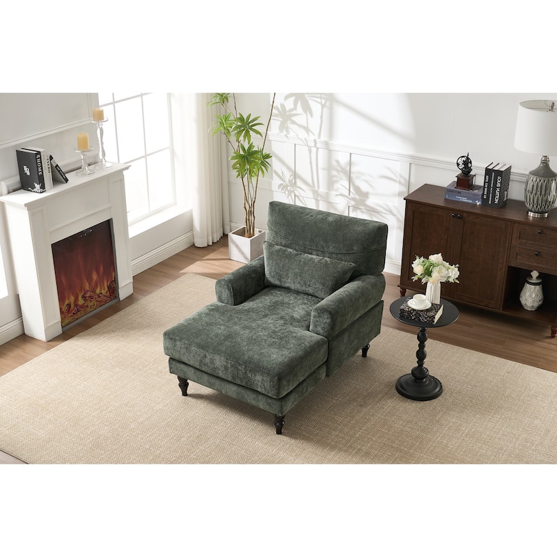 Modern Chaise Lounge Upholstered Indoor Green Leisure Sofa Recliner Office Chair Sleeper for Living Room - Green