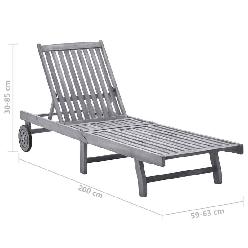 Kaye Outdoor Sun Lounger, 79 Inch Acacia Wood, Dark Gray Polyester