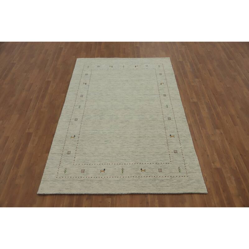 Hand Knotted Oriental 100% Wool Carpet Tribal Animal Pictorial Beige & Ivories Gabbeh Area Rug - 7' 9'' X 5' 0''