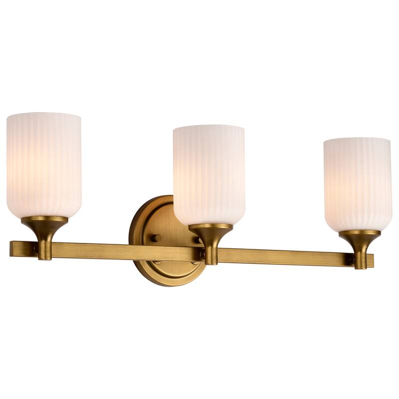 Solara 3 Light Vanity Natural Brass Finish Frosted Ribbed Glass - Natural Brass