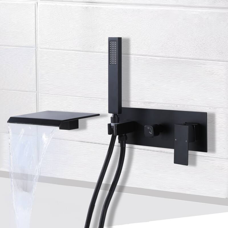 Wall Mounted 2 Handle Bathtub Faucet with Waterfall Spout in Black/Gold/Nickel