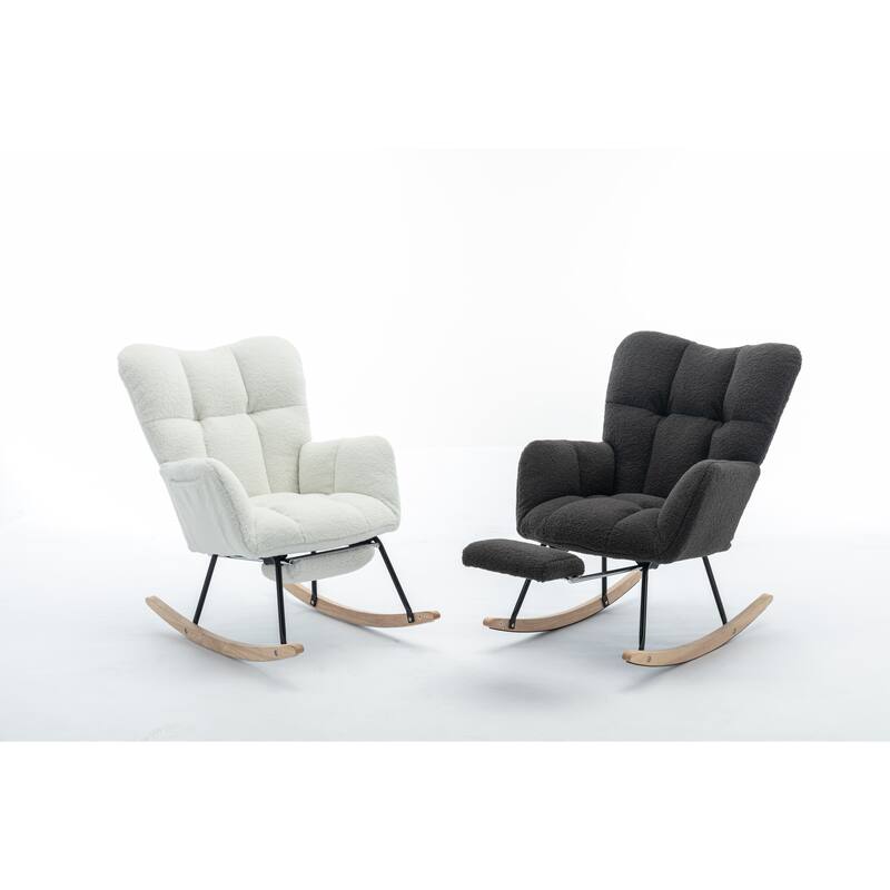Teddy Fabric Rocking Chair with Adjustable Footrest and 300lb Capacity