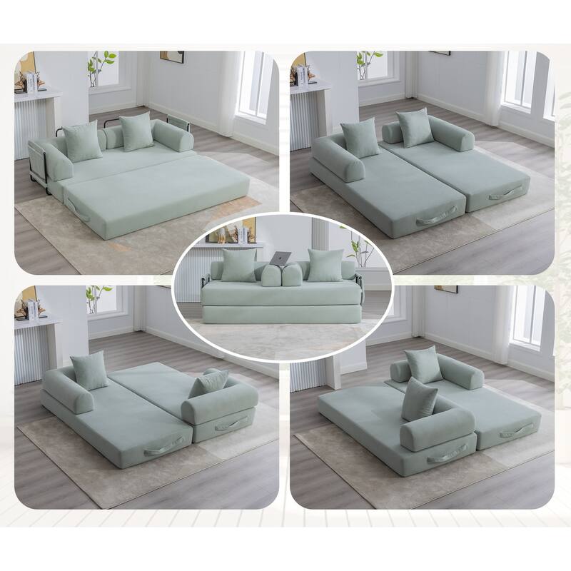 HOMEFUN Corduroy Upholstered Modern Comfort Foldable Compressible Sofa Bed with Sturdy Metal Frame - Mint Blue