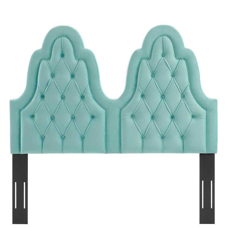 Janesville Twin Arched Button Tufted Light Green Velvet Upholstered Full/Queen Size Headboard