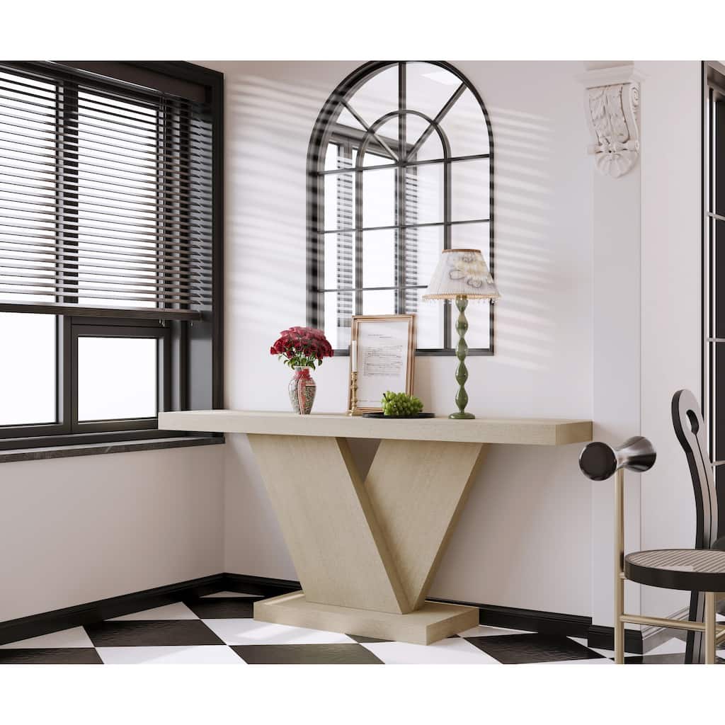 Rossetta Modern Artistic Geometric Design Wooden Console Table with Wide Tabletop
