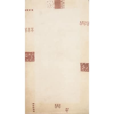 Hand Knotted Oriental 100% Wool Carpet Modern Geometric Beige & Ivories Gabbeh Area Rug - 3' 11'' X 2' 1''