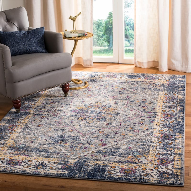 SAFAVIEH Evoke Slavenka Vintage Boho Medallion Rug - 9' x 12' - Grey/Navy