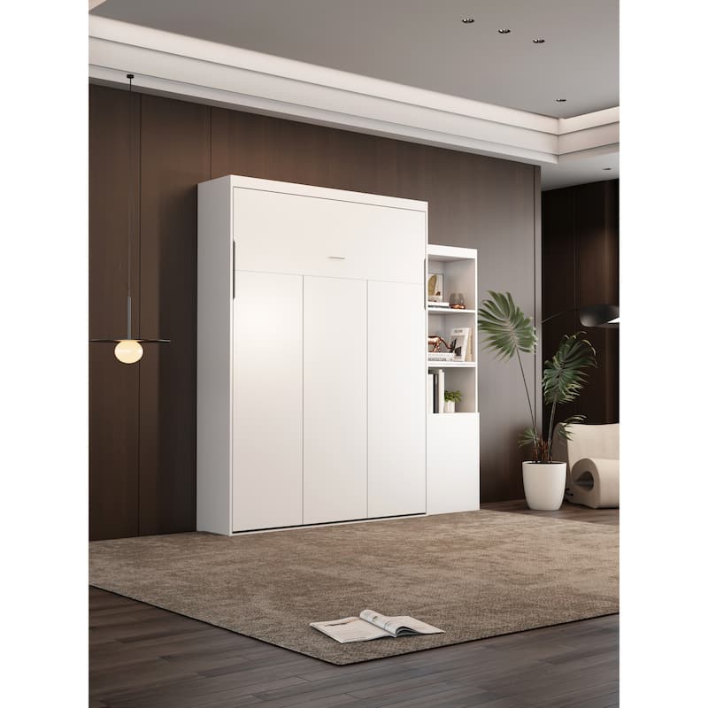 Queen Size Morden Deisgn Big Size Vertical Murphy bed with table and shelf for bedroom or Guestroom White Wall bed