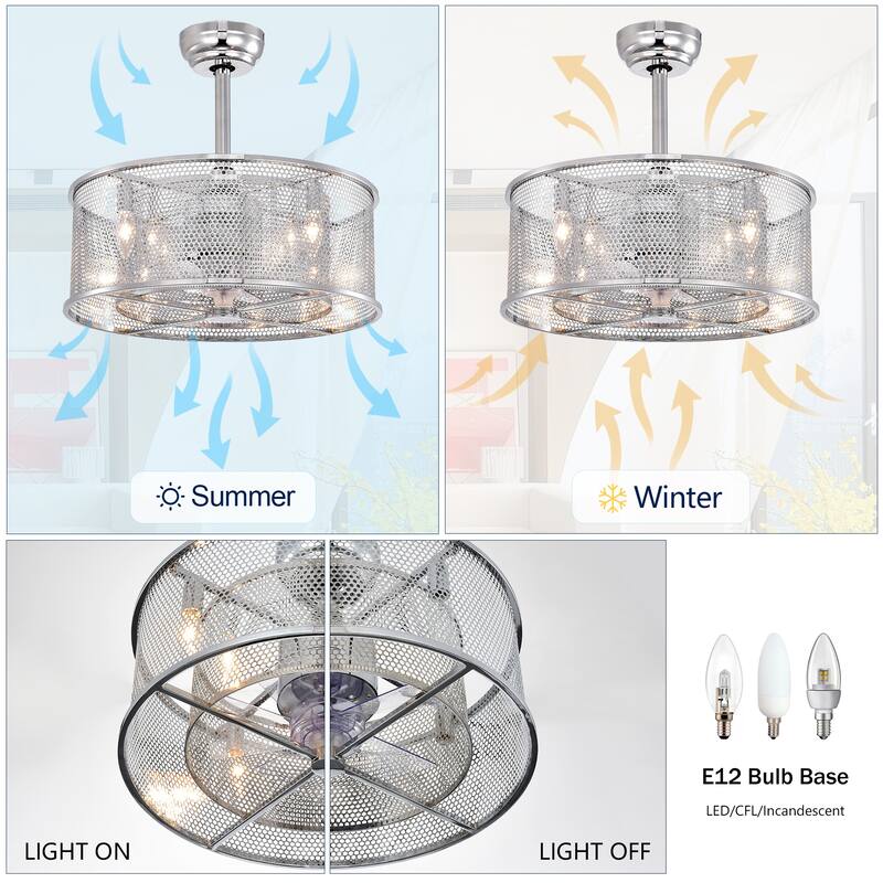 20.4'' 3 ABS Fan Blades Dual Shade Modern Ceiling Fan with Remote Control, Noiseless Reversible AC Motor,Chrome