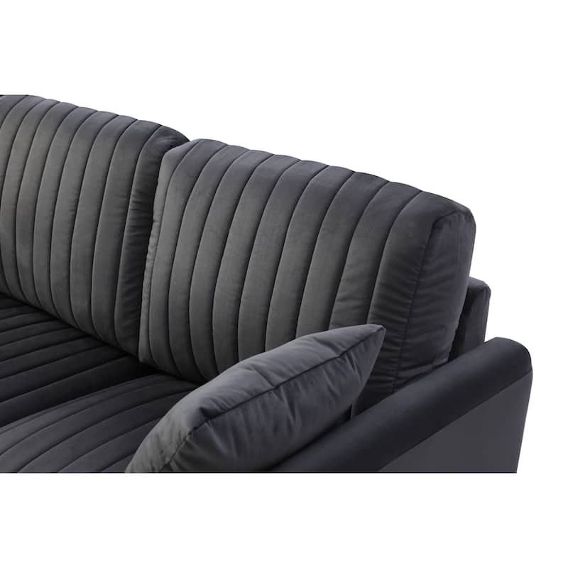 3-Seat Sofa Velvet Upholstered Living Room Tufted Back Couch Sofa with Reversible Cushions and Metal Legs, Includes Pillows