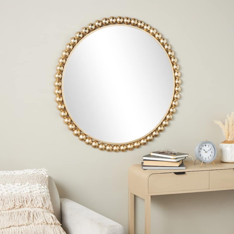 Metal Wall Mirror with Bead Detailing - Gold or Silver - CosmoLiving by Cosmopolitan
