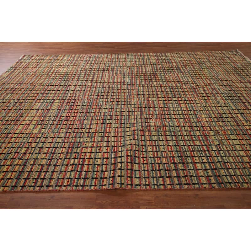 Colorful Checkered Moroccan Modern Area Rug Hand-Knotted Wool Carpet - 9'0"x 12'4"
