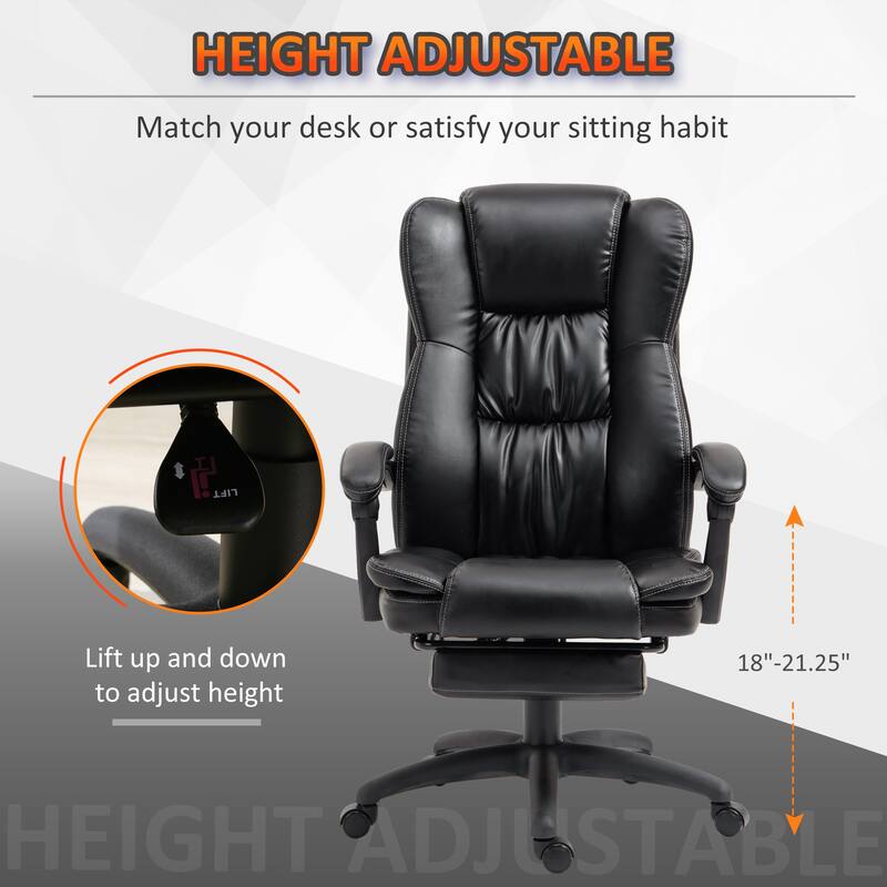PU Leather Swivel High Back Massage Office Recliner Chair with 6-Point Vibration, Reclining Back, Retractable Footrest