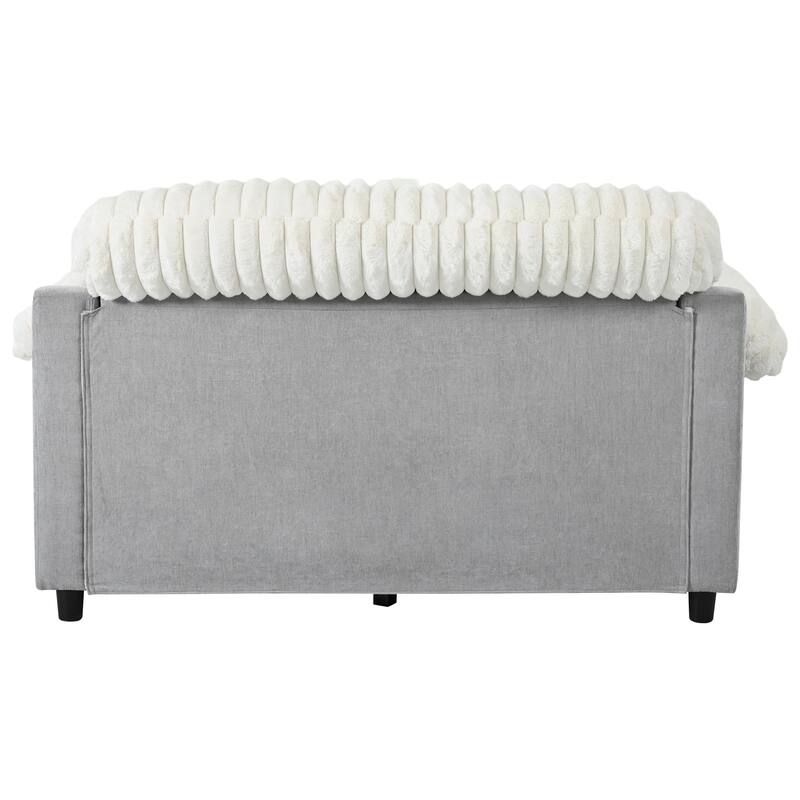 Modern Oversized Chaise Lounge Sofa for Living Room, 65.25" Cloud Sleeper Sofa Plush Faux Fur Sofa Couch with 2 Pillows