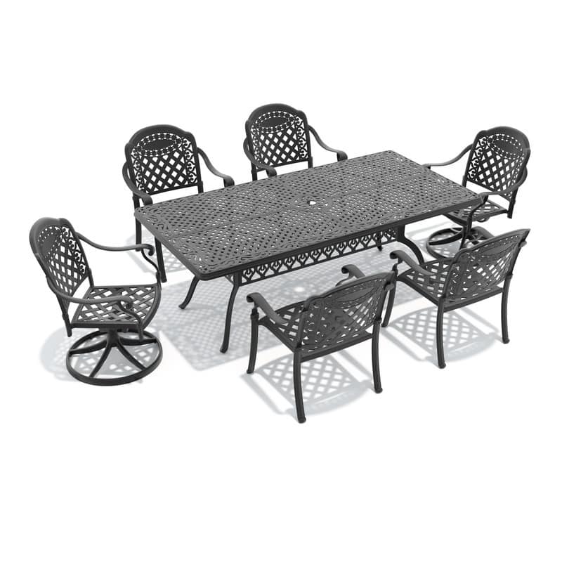 7-Piece Outdoor Dining Set with 1 Table and 6 Chairs, All-Weather Aluminum Outdoor Patio Sets