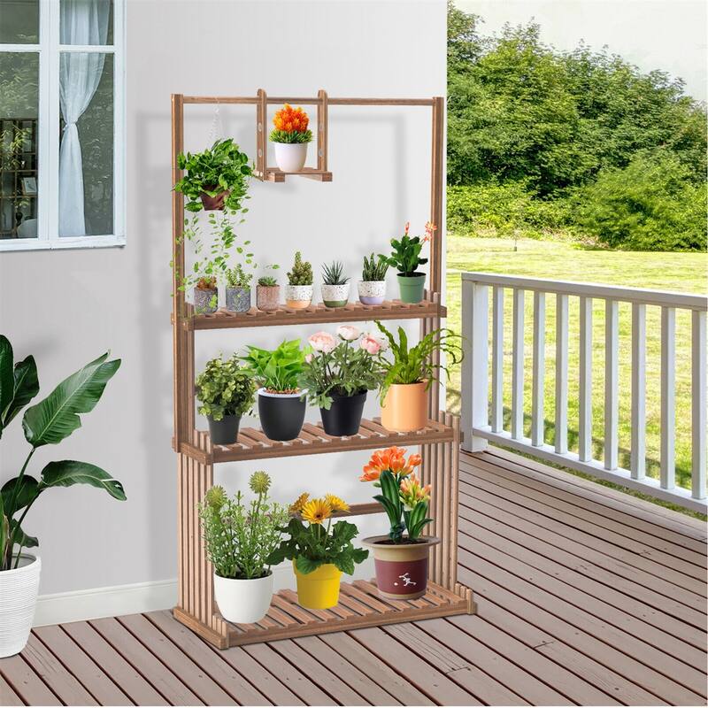 3 Tier Wooden Flower Stand for Multiple Flower Planter Holder Tall Large Rack for Living Room Garden Balcony
