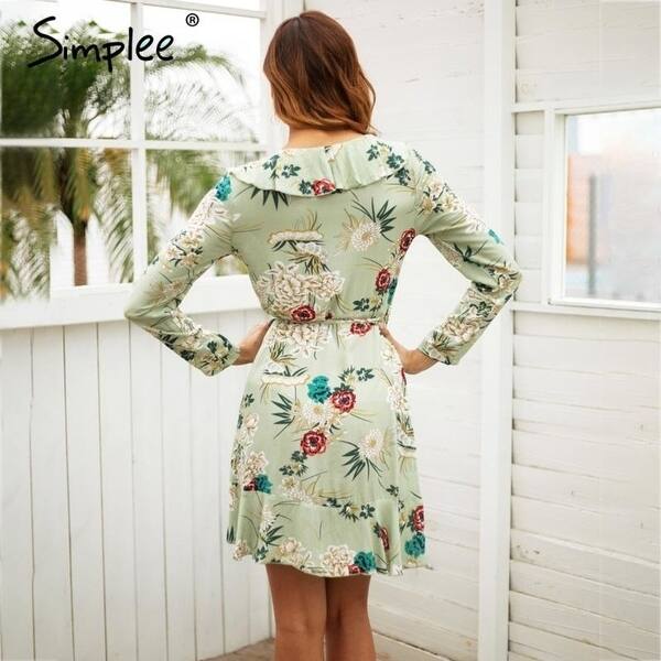 Shop Simplee Ruffle Print Wrap Dress Women Hot V Neck Mini Dress