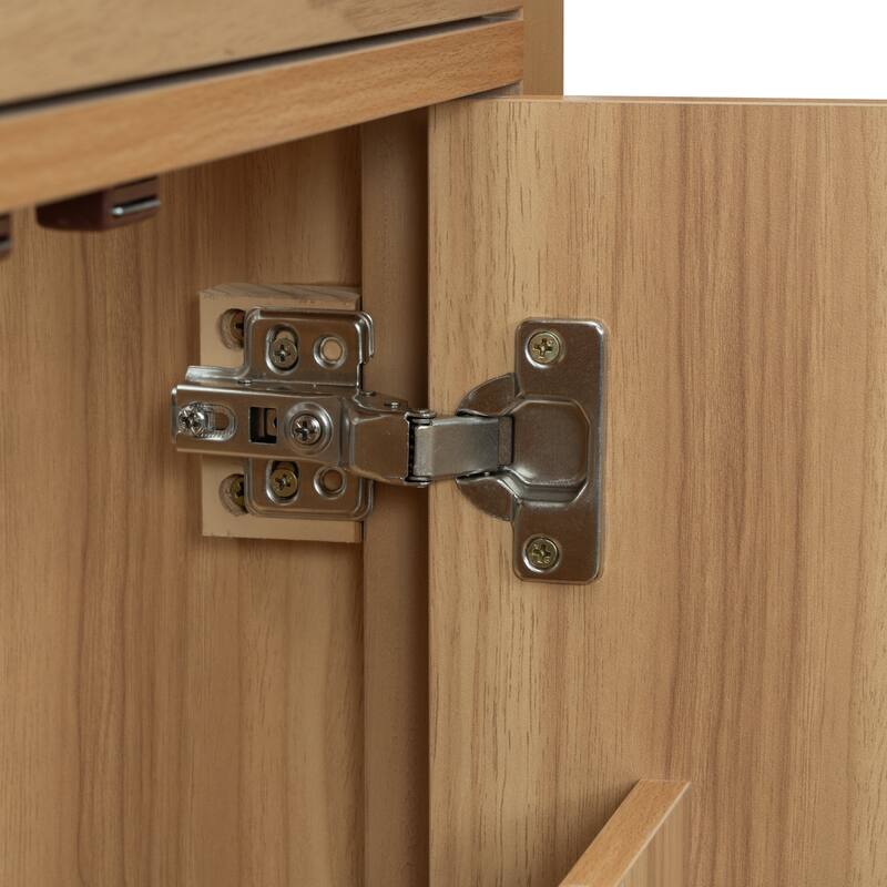 GDFStudio - Barro Transitional Freestanding Bathroom Vanity Cabinet with Ceramic Sink, Dual-Layer Rack & Soft Close Storages