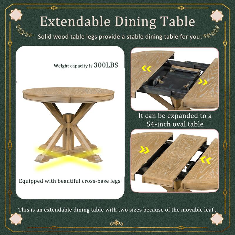 5-Piece Wooden Dining Table Set with Extendable Round Table & 4 Chairs
