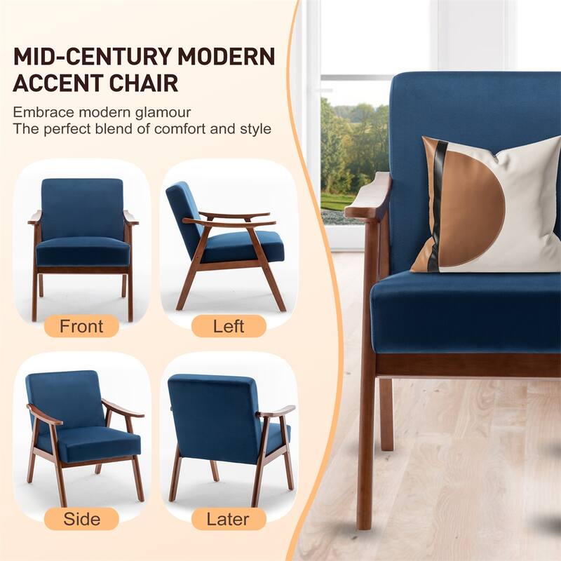 Mid-Century Modern Chair,Solid Wood Frame, Accent Chair