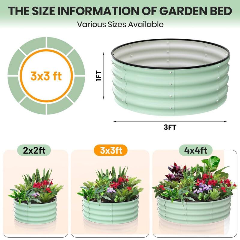 3x3x1ft Round Galvanized Raised Garden Bed, Planter Box for Vegetables, Flowers, Fruits