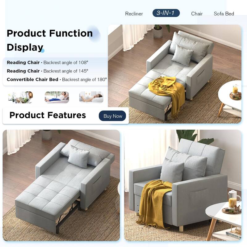 AECOJOY Adjustable Sleeper Chair Bed 3-in-1 Convertible Futon Sofa
