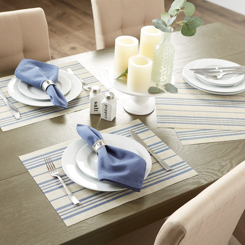DII French Blue Farmhouse Stripe PVC Woven Placemat