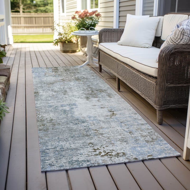 Machine Washable Indoor/ Outdoor Chantille Abstract Modern Rug - Mocha - 2'3" x 7'6"