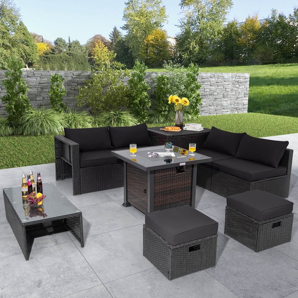 Costway 9 PCS Patio Furniture Set with 32" Fire Pit Table 50,000 BTU - See Details