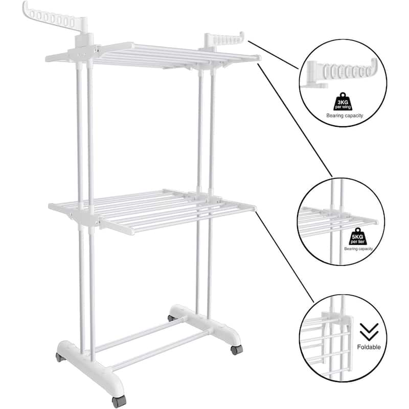 Folding Drying Rack 4 Tier Stainless Steel Laundry Drying Rack with Two