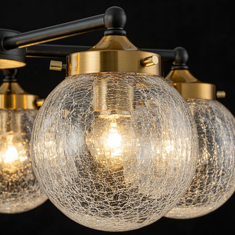 5-Light Modern Branch Chandelier with Clear Crackled Glass Globes - Dia.22.44-in