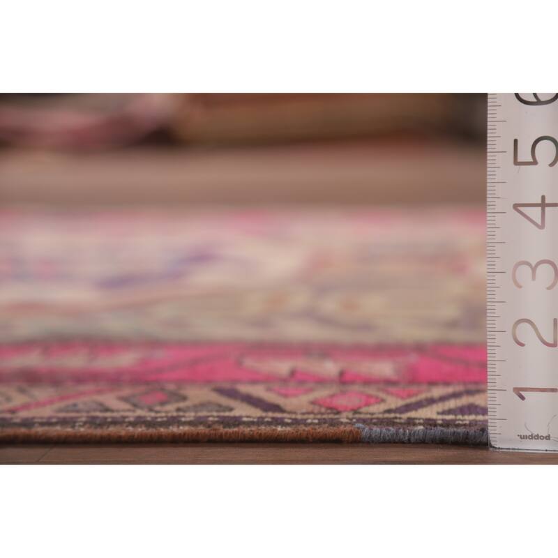 Hand Knotted Oriental 100% Wool Carpet Traditional Geometric Purples Meshkin Runner Rug - 10' 4'' X 4' 4''