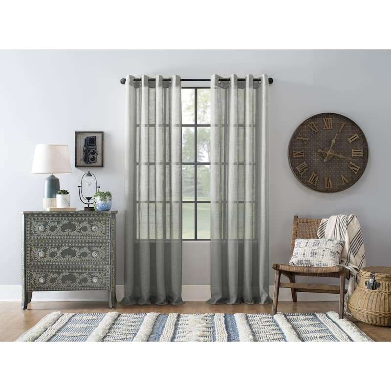 Archaeo Slub Textured Linen Blend Grommet Top Curtain, Single Panel