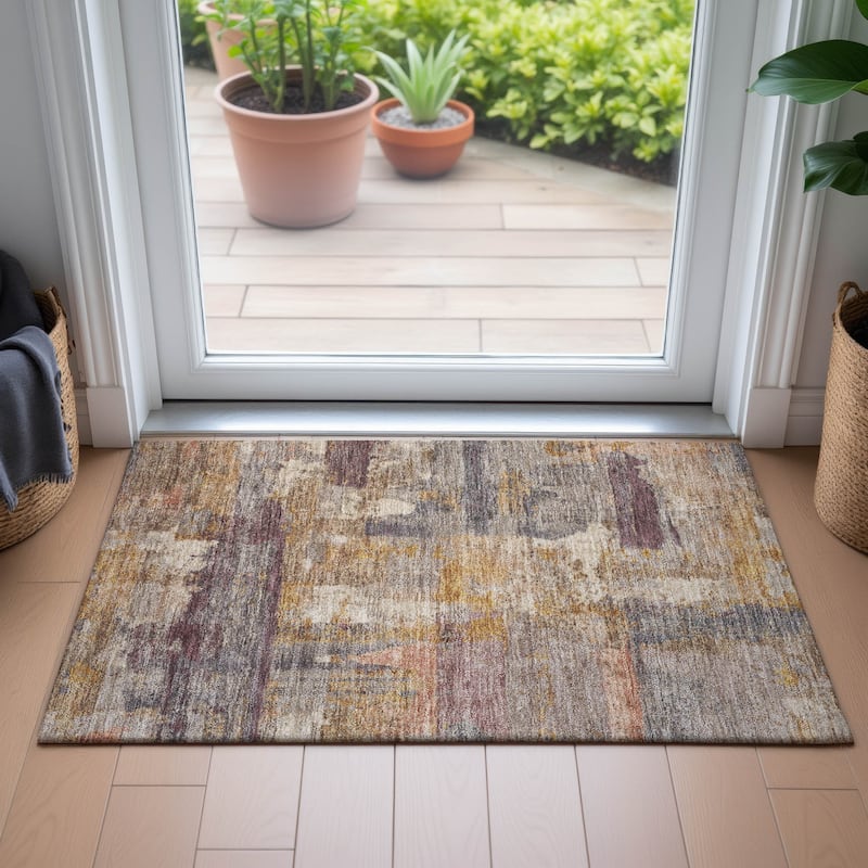 Machine Washable Indoor/Outdoor Contemporary Chantille Rug