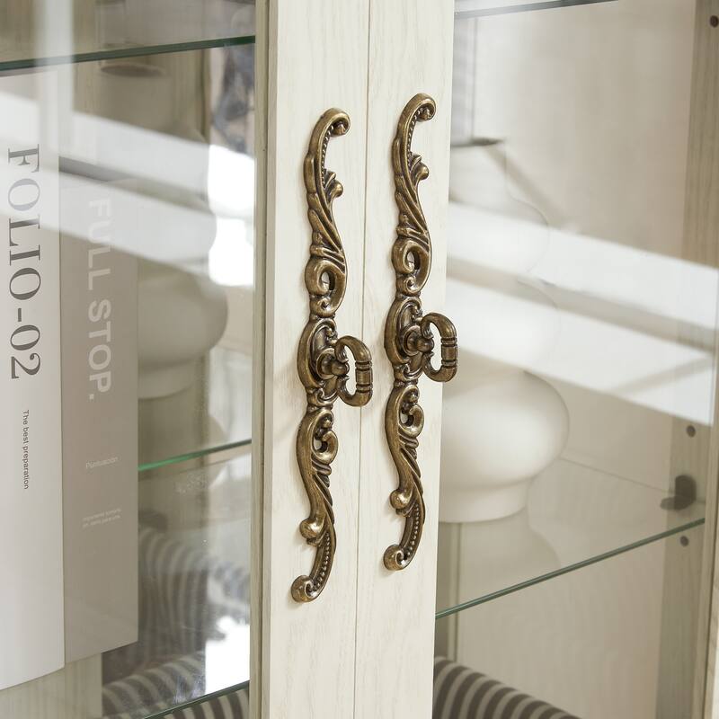 Elegant Glass Display Cabinet with Adjustable Shelves, 2 Doors, 1 Drawer & Built-in Lighting for Showcasing Collectibles