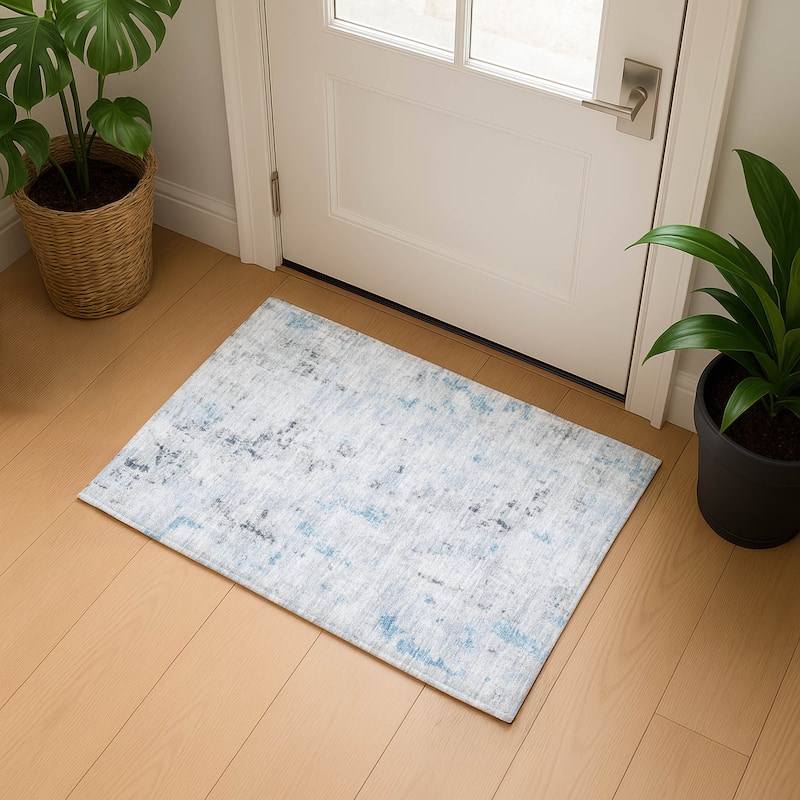 Premium Washable Super Soft Abstract Vintage Mayfield Rug - Sky - 1'8" x 2'6"