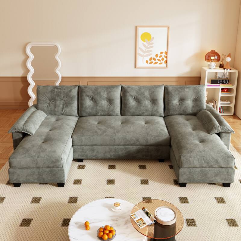 104.7" U-Shaped Sleeper Sofa, Convertible Sectional Couch with Pull-Out Bed, Removable Armrests, USB Ports & Chaise Lounge