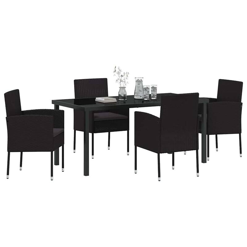 vidaXL Garden Dining Set with Cushion Black Poly Rattan