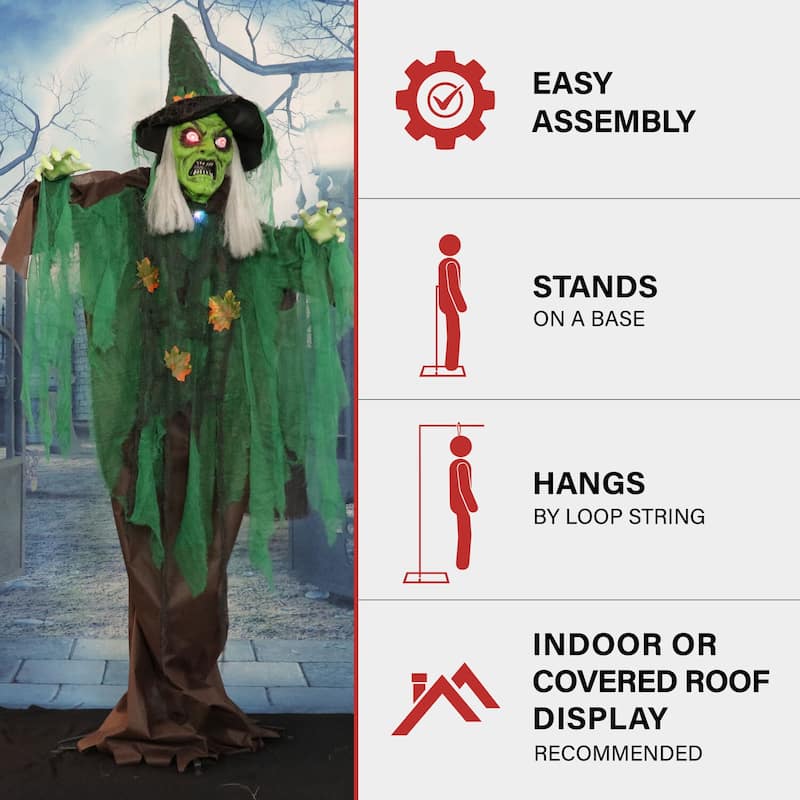 Haunted Hill Farm Animatronic Talking Forest Witch with Movement and Lights for Scary Halloween Decoration