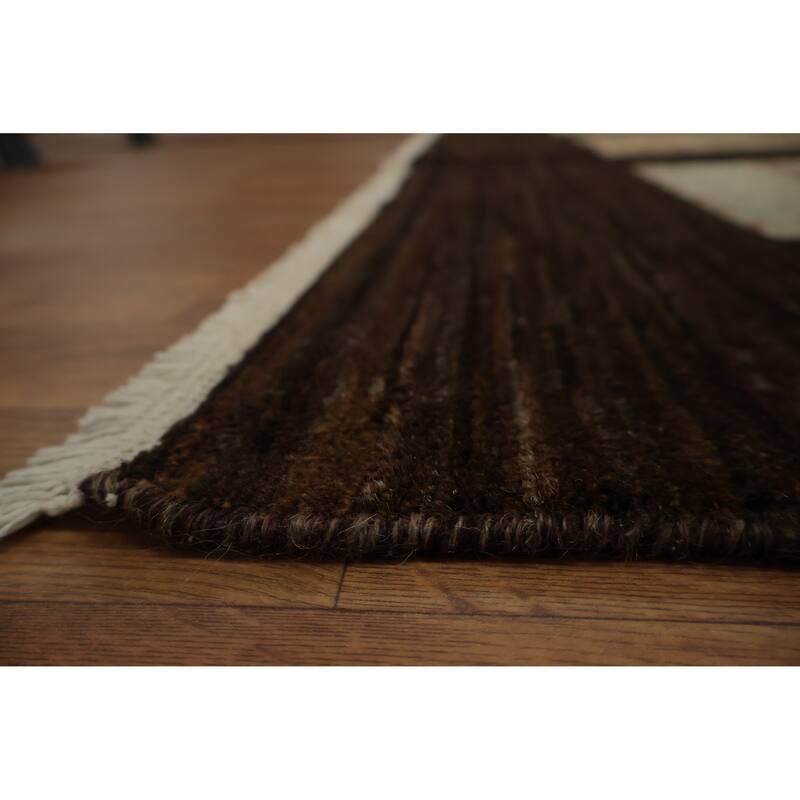 Hand Knotted Oriental 100% Wool Carpet Modern Geometric Brown Gabbeh Area Rug - 10' 9'' X 8' 2''