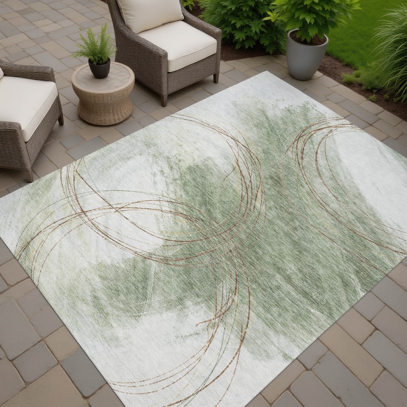 Machine Washable Indoor/ Outdoor Abstract Modern Chantille Rug