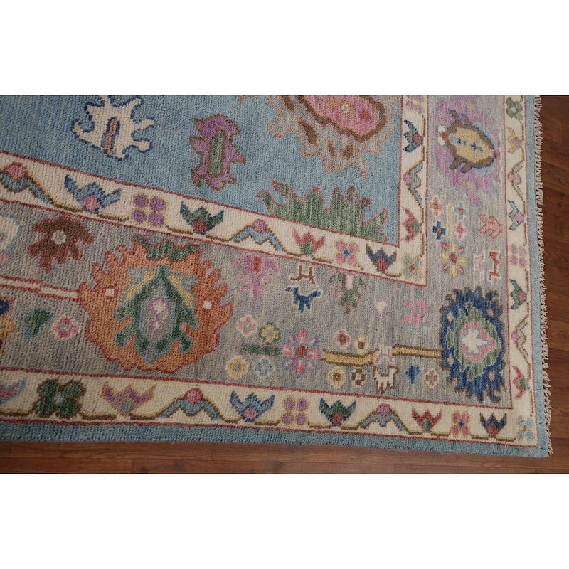 Light Blue Oushak Oriental Area Rug Handmade Wool Carpet - 8'10" x 11'8"