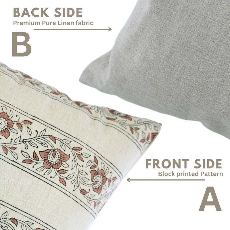 Fabdivine Brown Linen Blend 14x36 Inch Floral Cushion Cover for Chair, Sofa Bed Rectangle Farmhouse Pillowcase, Flower Buta