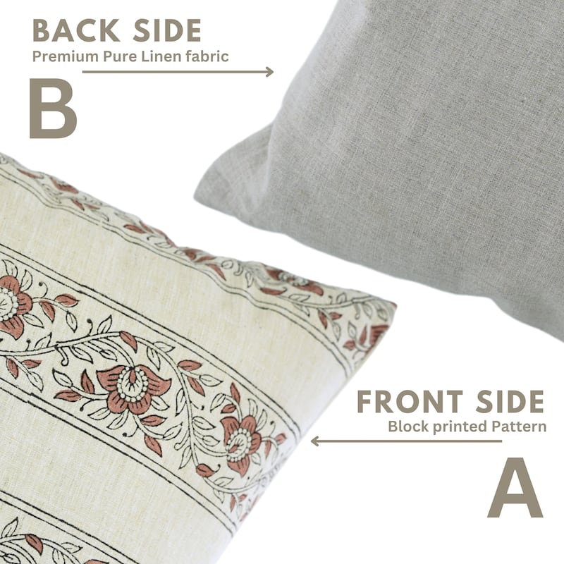 Fabdivine Brown Linen Blend 24x24 Inch Floral Cushion Cover for Chair, Sofa Bed Square Farmhouse Pillowcase, Flower Buta