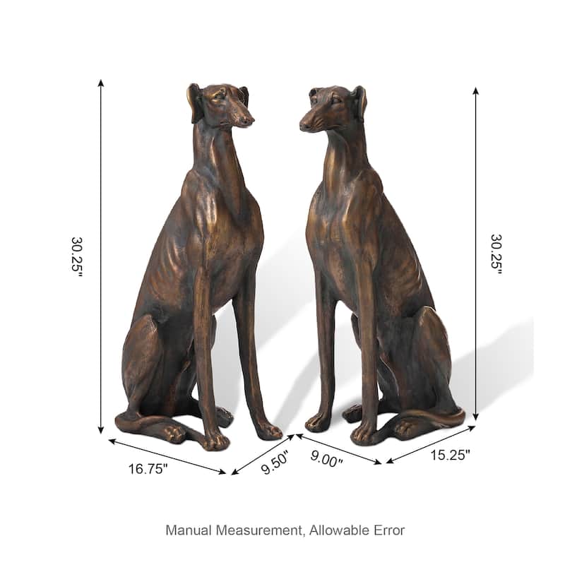 Glitzhome 30"H Morden MgO Bronze Sitting Guardian Greyhound Dog Garden Statue Porch Sculpture Indoor Outdoor